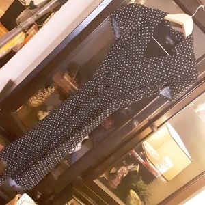 Tahari fit and flare black with white polka dots
